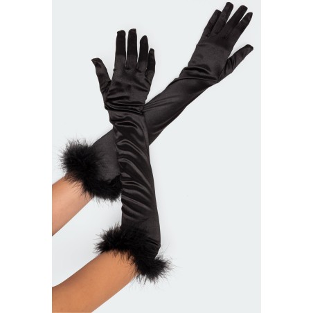 Value Edition Faux Feather Satin Gloves In Stock