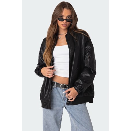 Value Edition Faux Leather Oversized Bomber Jacket Immediate Availability