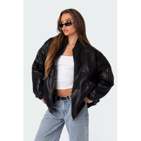 Value Edition Faux Leather Oversized Bomber Jacket Immediate Availability