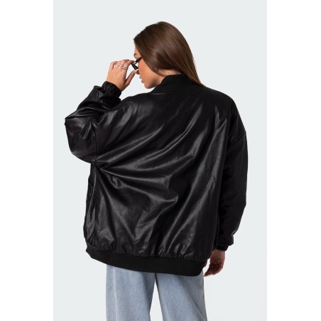 Value Edition Faux Leather Oversized Bomber Jacket Immediate Availability