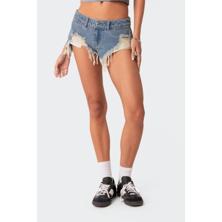 Value Edition Low Rise Distressed Micro Denim Shorts Ready for Shipment